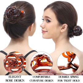 RC ROCHE ORNAMENT 6 Pcs Womens Stylish Rose Dome Comb Clamp Shell Plastic No Slip Strong Secure Grip Side Slide Bun Maker Beauty Accessory Hair Clip, Large Brown