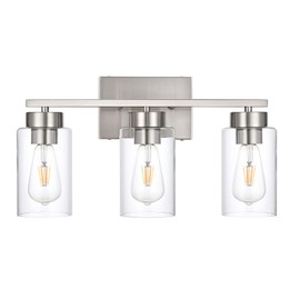 A1A9 3-Light Bathroom Vanity Light, Modern Brushed Nickel Wall Lights with Clear Glass Shades, Bathroom Wall Sconce Lamp for Mirror Living Room Bedroom Hallway