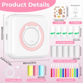 CIANBIFN Mini Printer, Mobile Photo Printer, Wireless Photo Printer, Thermal Printer, Portable Mini Photo Printer, Smartphone Bluetooth Printer, for Learning Aid, Learning Notes, Journal, Notes