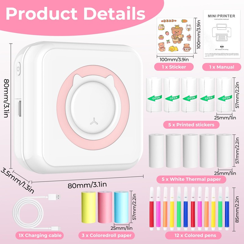 CIANBIFN Mini Printer, Mobile Photo Printer, Wireless Photo Printer, Thermal