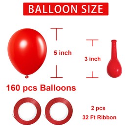 Red Balloons Red Birthday Decorations 160 Pack 5 inch Round Latex Balloons for Wedding Anniversary Birthday Valentine's 4th of July Independence Memorial Day Patriotic Party Decorations
