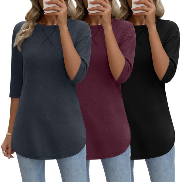Riyiper 3 Pack Elbow Length Tee Shirts for Women Cotton