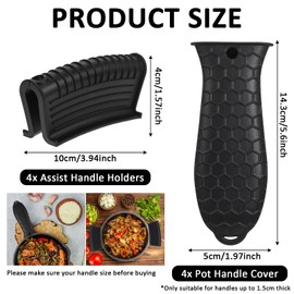 8 Pack Silicone Hot Handle Holder Cover Cast Iron Handle Cover Silicone Pot Holders Heat Resistant Assist Pan Handle Sleeve Non-Slip Pot Handle Covers for Cast Iron Skillet Metal Pan