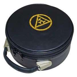 UK EMPIRE GROUP Masonic Royal Arch Crown Cap Case Black Gold Embroidered Triple Tau, Freemason Hat Carrying Box