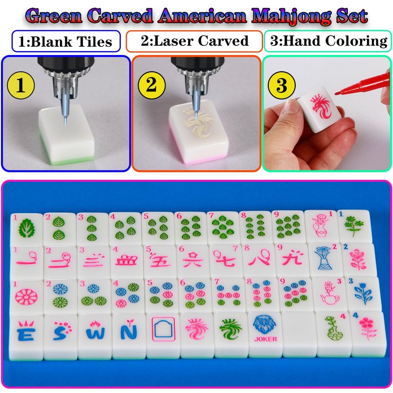 YINIUREN Mahjong Tile Set Green American Mahjong Tile Set