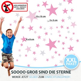 ELES VIDA - 100 Stars Wall Stickers for Children's Room - Wall Sticker Set - Pastel Colours, Baby Starry Sky for Sticking Wall Sticker Wall Decoration - Wall Film, Toddlers, Woodchip Pink