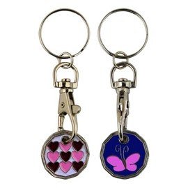 UK Phoenix Trolley Token New £1 Coin Shape 12 Sided Shopping Cart Key Ring Release Shop Locker Keychain (Hearts & Butterfly)