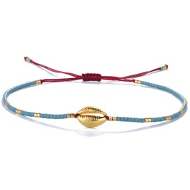 KELITCH Womens Gold Shell Cowry Strand Bracelets Beach Seashell Friendship Bracelets Miyiki Beads Bracelets New (Dull Blue L)