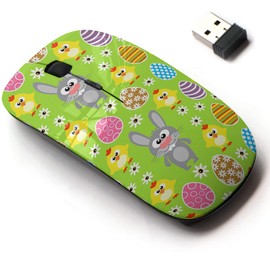 2.4G Wireless Mouse with Cute Pattern Design for All Laptops and Desktops with Nano Receiver - Easter Card Rabbit