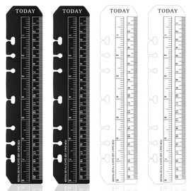 4PCS Journal Ruler，Ymapinc Book Marker Clear Notebook Ruler with Holes for Binder Measuring Tool for A5 Size 6-Ring Binder Notebook, Black, Transparent 8.7 * 1.8Inch