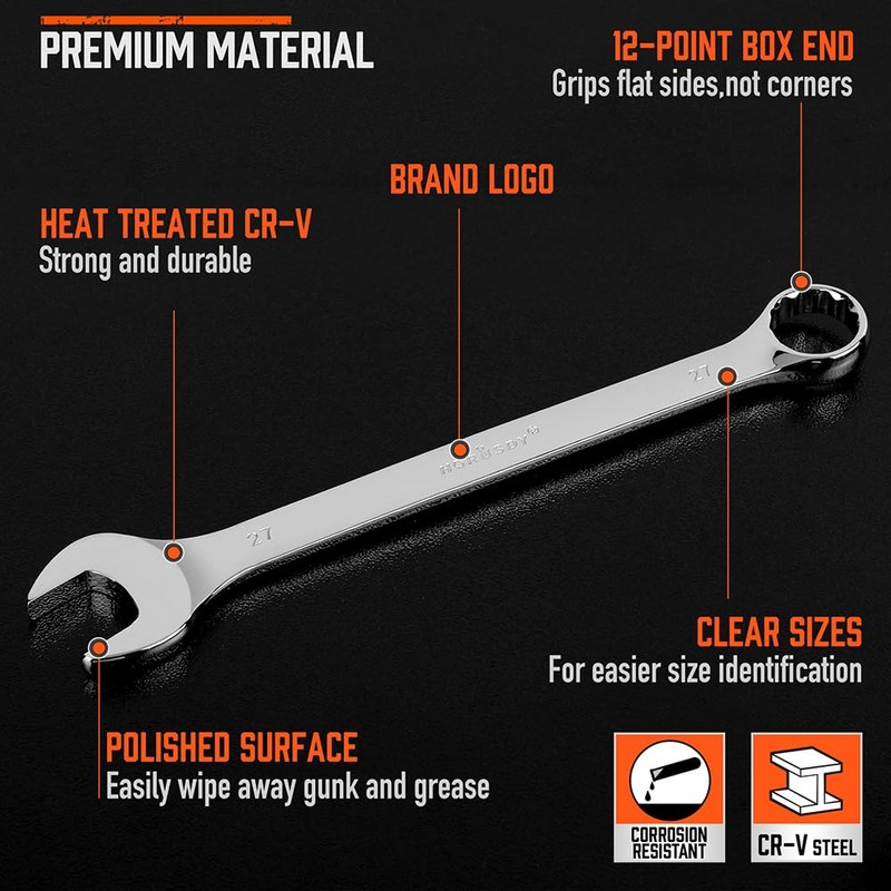 HORUSDY Large Wrench Set with Rolling Pouch | Metric |