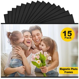 Mositear 15 Pack 4"x6" Premium Super Slim Magnetic Picture Pockets Frames with Black Holds 4 x 6 inches Photo for Refrigerator