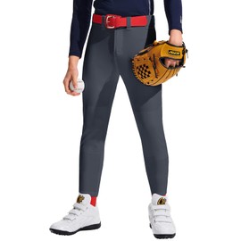 DEVOROPA Youth Boys Baseball Pants Girls Softball Pants Durable Kids Fast Pitch Tee Ball Training Practice Pants with Pockets Dark Gray S