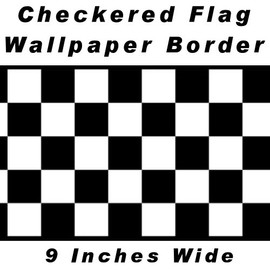 Checkered Flag Cars Nascar Wallpaper Border-9 Inch (Black Edge) by CheckeredWallpaperBorder.com by CheckeredWallpaperBorder.com