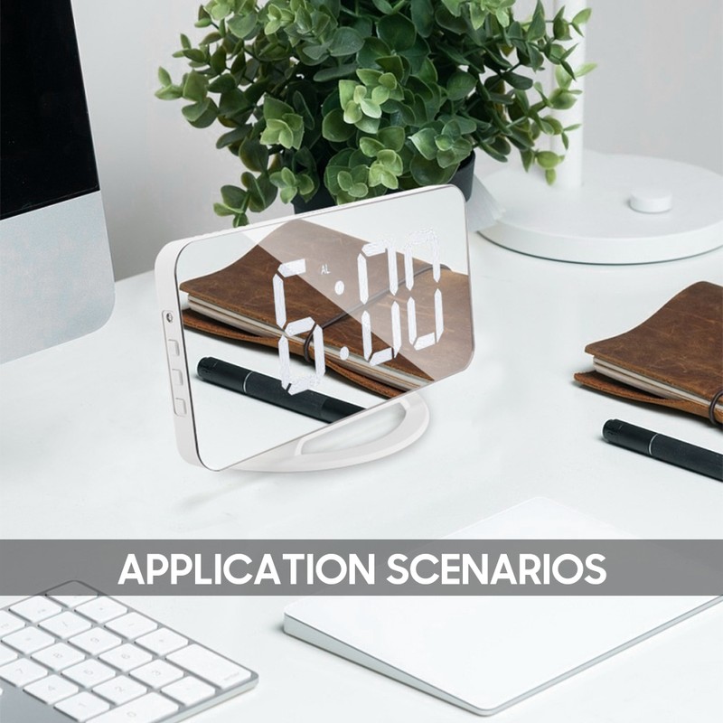 LED Mirror Clock Mini Digital Alarm Clock Table Clock with