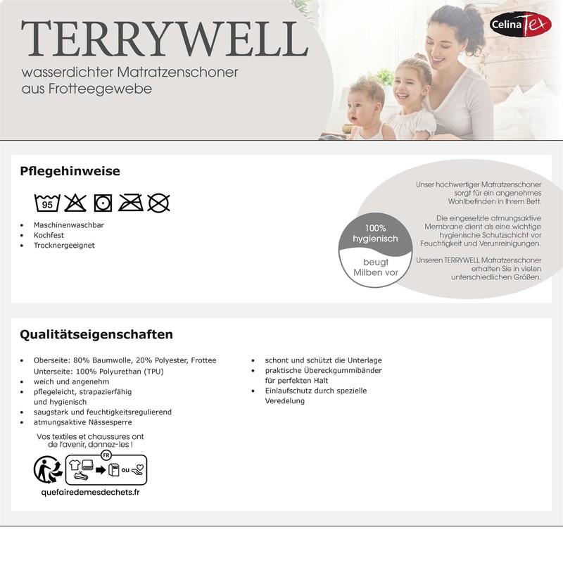 CelinaTex Terrywell Mattress Protector 100 x 200 cm Terry Cloth