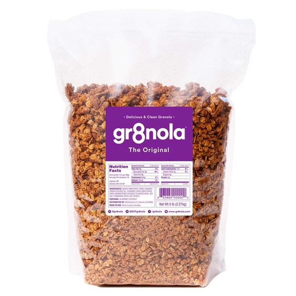 gr8nola THE ORIGINAL - Healthy, Low Sugar Bulk Granola Cereal - Made with Superfoods Whole Almonds, Honey, Cinnamon and Flaxseed, 5 pounds