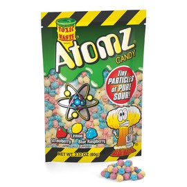 TOXIC WASTE - Atomz - Sour, Tangy, Chewy Candy - 3 Assorted Flavors: Lemon, Strawberry, & Blue Raspberry - 2.12 oz. Bag