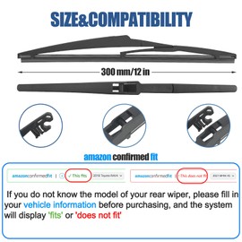 12" Rear Wiper For Toyota RAV4 23-19,12-01 Highlander 19-01 Matrix Venza 16-09 Yaris 19-04 Land Cruiser 21-08 Sienna 23-21 /Dodge Durango 24-11,Journey 20-09 Back Windshield Wiper Blade (12-A)