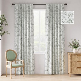 jinchan 100% Blackout Floral Curtains 90 Inches Long, Printed Flower Sage Green Blackout Curtains for Bedroom Rod Pocket Back Tab Full Blackout Curtains Thermal Insulated Window Drapes, 2 Panels