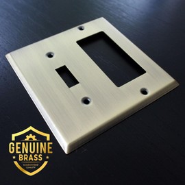 Rio Salto BRASS Signature Collection Combination Toggle Rocker Decorator Vintage Metal Gold Light Switch Cover STANDARD SIZE Wall Plate 2 Gang Wallplate Combo (Toggle/Rocker)