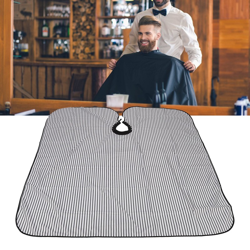 Hair Cut Cape Striped Polyester Waterproof Smooth Surface Neckline Adjustable