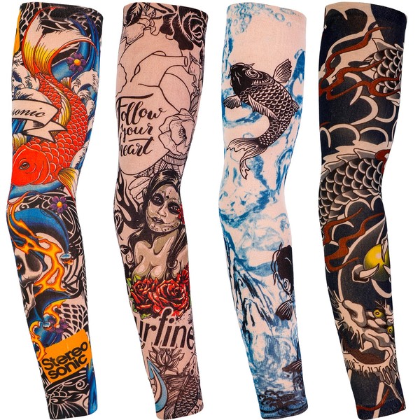 Qpout Arm Tattoos Sleeve Cover for Men Women, Unisex Tattoos Sleeves Outdoor Cycling Basketball Summer Sun Cream Nylon Stretch Tattoos Sleeves Tribal Totem
