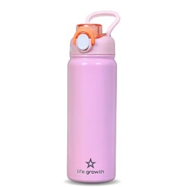 Life growth Water Bottle 23oz with Straw & Portable Carry Handle Lightweight for Sports Gym Hike Travels Office work, Double Walled Insulated Stainless Steel Leakproof, BPA-Free. (Pink)