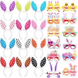 24 Pcs Easter Bunny Ears Headbands Glasses Set Easter Party Favor Bunny Costume Decoration Photo Booth Props Accessories