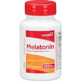 Leader Tabletas de melatonina de 5 mg de 120 unidades de ayuda natural para dormir para noches reparadoras
