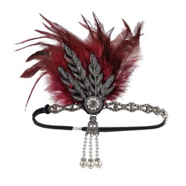 STIOEDYUAN Vintage 1920s Flapper Headband Great Gatsby Feather Headpiece Roaring 20s Leaf Tiara Hair Accessories For Women (Black+Wine)