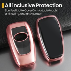 Coverforkey for Subaru Key Fob Cover with Upgraded Anti-Lost Metal Braided Rope Keychain, Exquisite Soft Case for WRX BRZ Ascent Crosstrek Forester Outback STI (Pink, A)