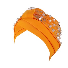 Women's Fashion Solid Colour Hot Diamond Pearl Headband Elastic Headband Cap Women's Headband Cap Bike Cap (Gold, One Size)