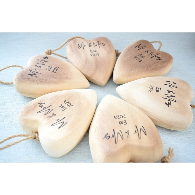 Mr & Mrs Est 2024 Solid Wood Tree Xmas Decoration.