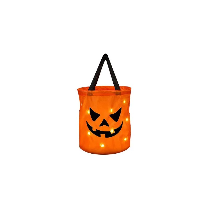 LED Halloween Trick-or-Treat Bucket for Candy – Collapsible Polyester Light-Up