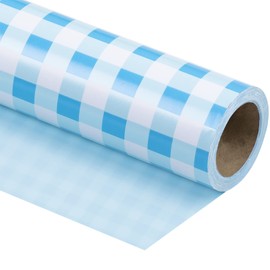 WRAPAHOLIC Reversible Wrapping Paper - Mini Roll - 17 Inch X 33 Feet - Blue and White Plaid Design for Birthday, Holiday, Wedding, Baby Shower