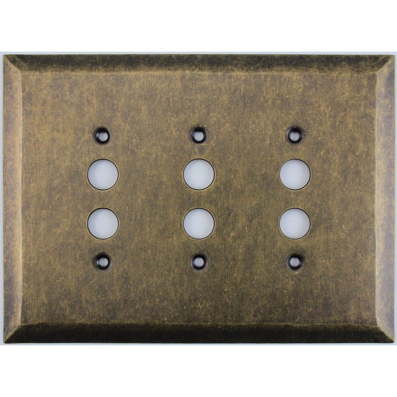 Jumbo Stamped Aged Antique Brass Three Gang Push Button Light