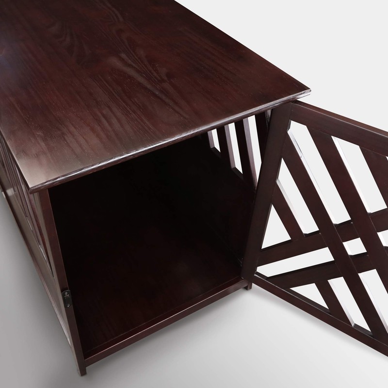 Casual Home Wooden Lattice Pet Crate, End Table, Espresso