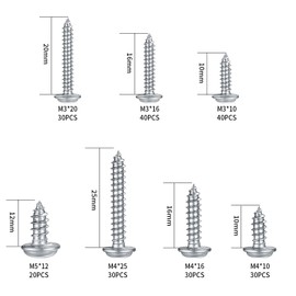 220 Pcs Self Tapping Screws, Cross Pan Flanged Head Wood Screws with Washers, 304 Stainless Steel Self Drilling Fasteners Bolts Screws Assortment Kit for Repairment, Woodwork - M3/M4/M5