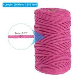 PATIKIL 3mm x 218 Yard Makramee-Schnur, Weiches Baumwoll-Makramee-Garnseil 4-fach verdreht für Wandbehang Pflanzenaufhänger Traumfänger DIY Strickbedarf, Rosarot