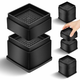 MixDora Bed Risers 2, 3 Inch Square Stackable Furniture Risers Anti-Slip Adjustable Chair Raisers for Sofas Couches Table Set of 4 Pack Black (4 Pack, 3 Inch（2+1 Inch）)