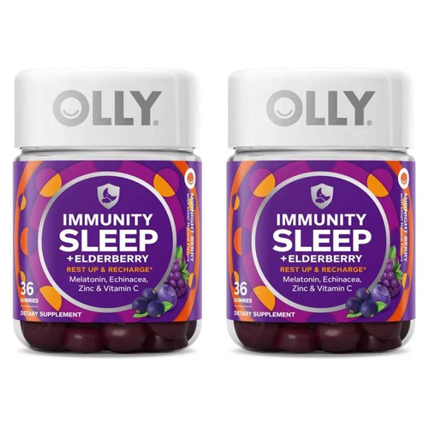 Olly Immunity Sleep + Elderberry Gummy! 36 Gummies Midnight Berry Flavor! Formulated with Melatonin, chinacea, Vitamin C & Zinc! Supports Restful Sleep and Immune System! Choose Your Pack! (2 Pack)