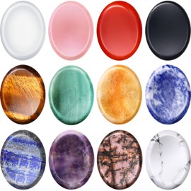 12 Pieces Worry Stones for Anxiety for Kids Black Obsidian Crystal Worry Stones Thumb Small Anxiety Stone Multiple Colors Stress Stone Pocket Palm Stone for Anxiety Stress Relief Meditation