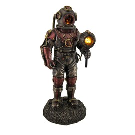 Veronese Design Lighted Steampunk Skeleton in Diving Suit Statue
