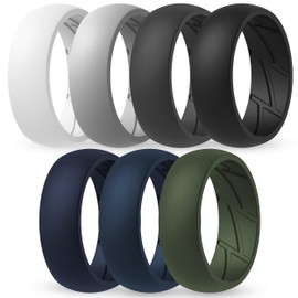 ThunderFit Silicone Wedding Rings for Men - 7 Rings (Light Grey, Dark Grey, Dark Blue, White, Black, Dark Teal, Olive Green, 12.5 - 13 (22.2mm))