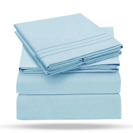 Leluxe Home Full Size Sheets Set of 4-100% Microfiber Full Size Bed Sheets with Extra Soft and Wrinkle Free - Set of 4 Sheets for Bed with Deep Pockets - Blue
