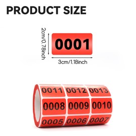 4 Rolls 1-1000 Inventory Numbered Stickers, 30 x 20 mm Self-Adhesive Consecutively Number Labels (Yellow Red Blue Green)