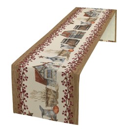 JanJCurt Western Texas Table Runner, Rustic Farmhouse Country Barn Berry Vintage Rural Houses Pumpkin Print Table Runner for Party Picnic Dining Kitchen Table Decor,13x70inch