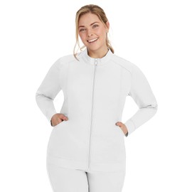 Healing Hands Women's Scrub Jacket, Zip-Up Front with 2-Way Stretch Comfort & Big Kangaroo Pockets 5038, Large, White
