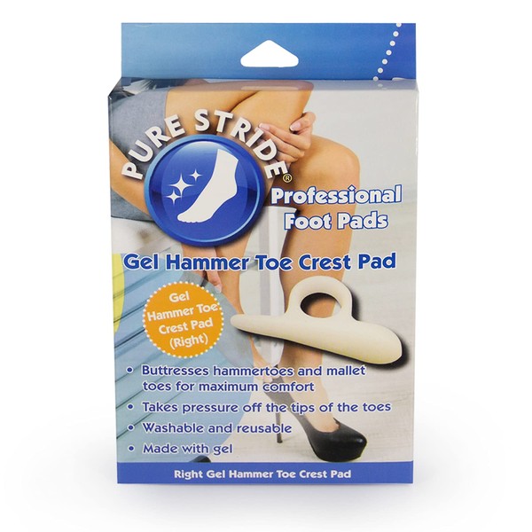 Pure Stride Gel Hammer Toe Crest Pad, Professional Foot Pads - Corrector for Mallet Toes and Hammer Toes - Right, 1 Pc